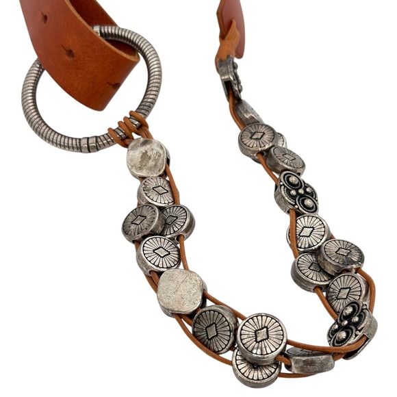 Antoniazzi Firenze Italian Leather Concho Belt Brown Ring Western Boho M NWOT - Picture 3 of 6